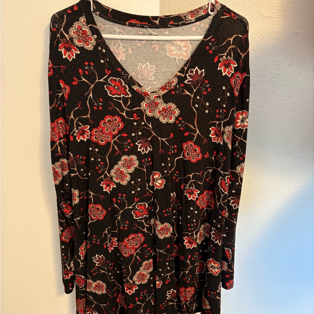 Lane Bryant Black Floral Long Sleeve Tunic